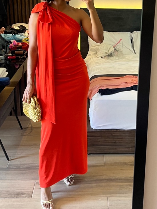 Zara Dresses & Skirts - Zara One-Shoulder Red Maxi Dress with Bow Detail